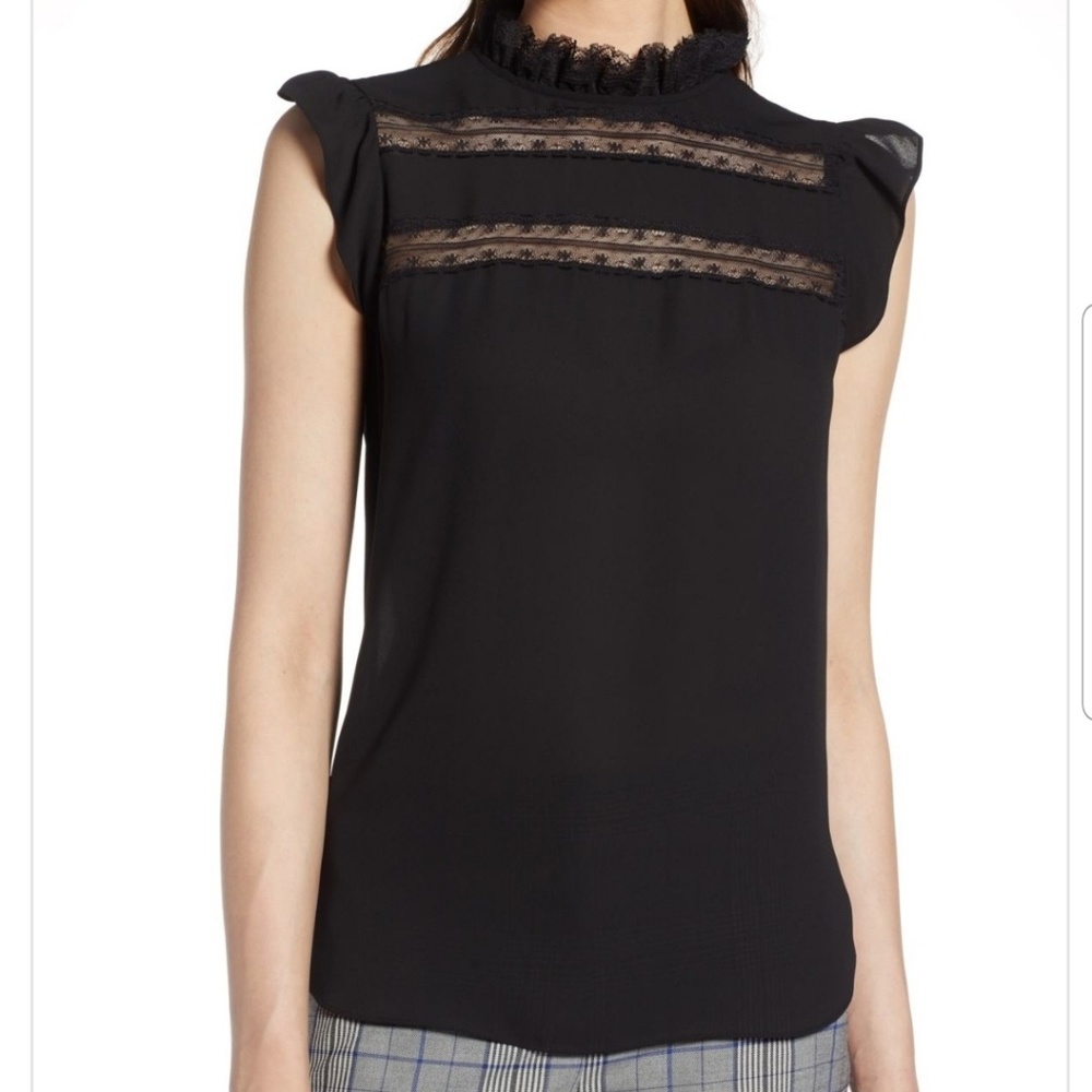 Halogen black lace trim blouse